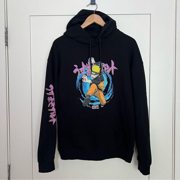 Naruto Shippuden Hoodie Sweatshirt Medium Black Fleece Drawstring Graphic Anime - Picture 1 of 11